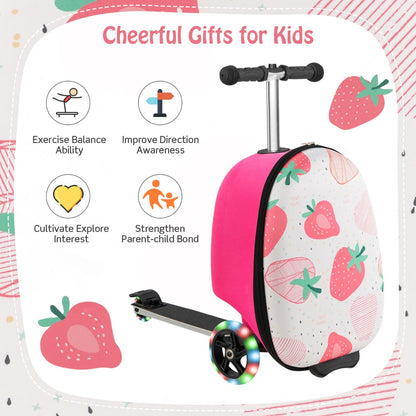 2-IN-1 Skateboard Luggage with 3 Color Lighted Wheels for Kids-Pink &amp; White