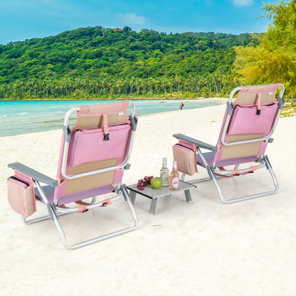 Costway 2-Pack Folding Backpack Beach Chair 5-Position Outdoor Reclining Chairs with Pillow-M
