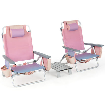 Costway 2-Pack Folding Backpack Beach Chair 5-Position Outdoor Reclining Chairs with Pillow-M