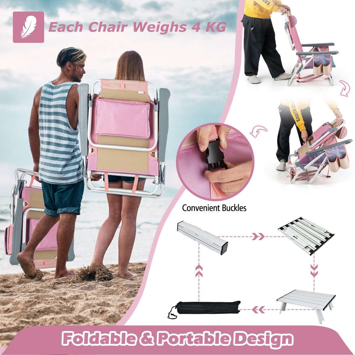 No assembly is required, allowing the two camping chairs to fold and store quickly