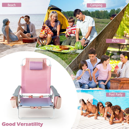 Costway 2-Pack Folding Backpack Beach Chair 5-Position Outdoor Reclining Chairs with Pillow-S