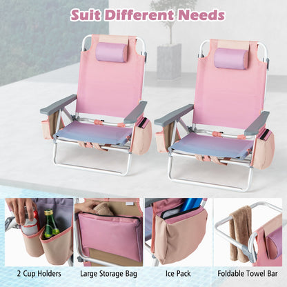 Costway 2-Pack Folding Backpack Beach Chair 5-Position Outdoor Reclining Chairs with Pillow-S