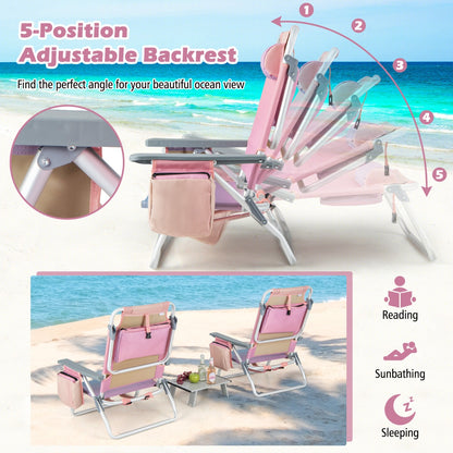 Costway 2-Pack Folding Backpack Beach Chair 5-Position Outdoor Reclining Chairs with Pillow-S