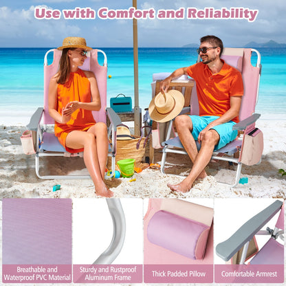 Costway 2-Pack Folding Backpack Beach Chair 5-Position Outdoor Reclining Chairs with Pillow-S