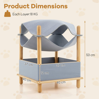 2-Tier Wooden Cat House with Semi-enclosed Condo and Removable Clothes-Grey