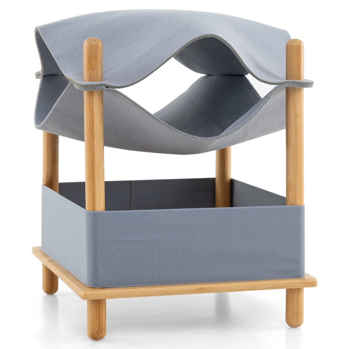 2-Tier Wooden Cat House with Semi-enclosed Condo and Removable Clothes-Grey