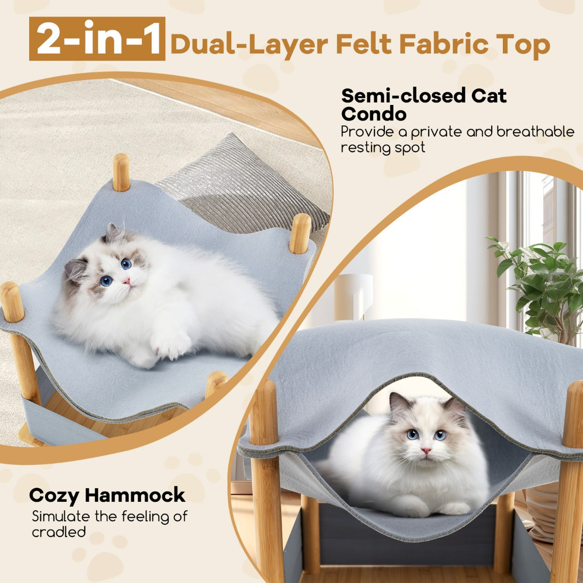 2-Tier Wooden Cat House with Semi-enclosed Condo and Removable Clothes-Grey
