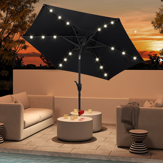 2.3M Solar Powered Patio Umbrella with LED Lights-Black