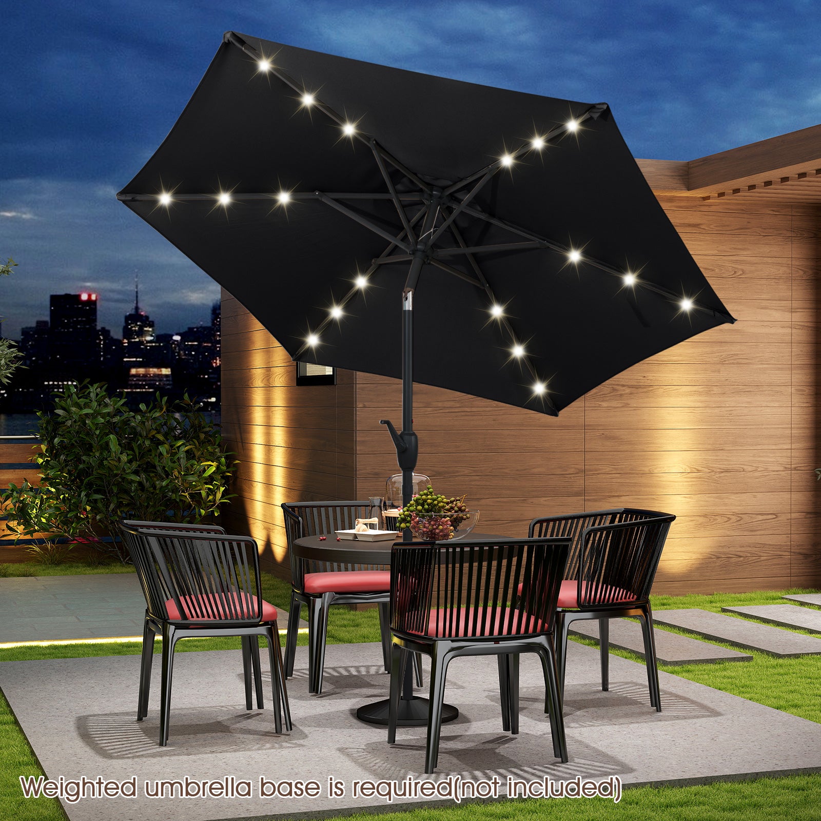 2.3M Solar Powered Patio Umbrella with LED Lights-Black