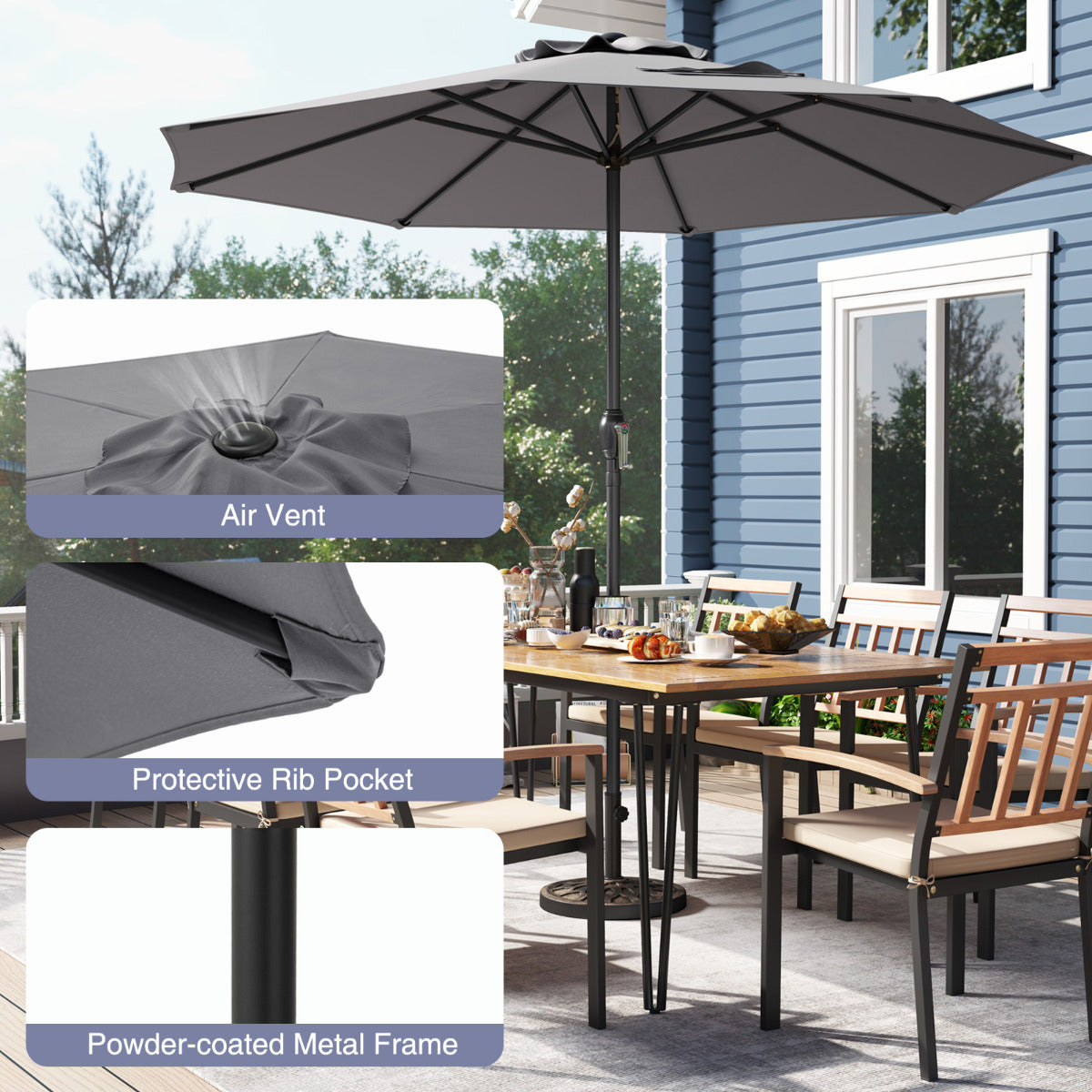 2.6M Patio Umbrella Outdoor Heavy Duty Market Umbrella-Grey