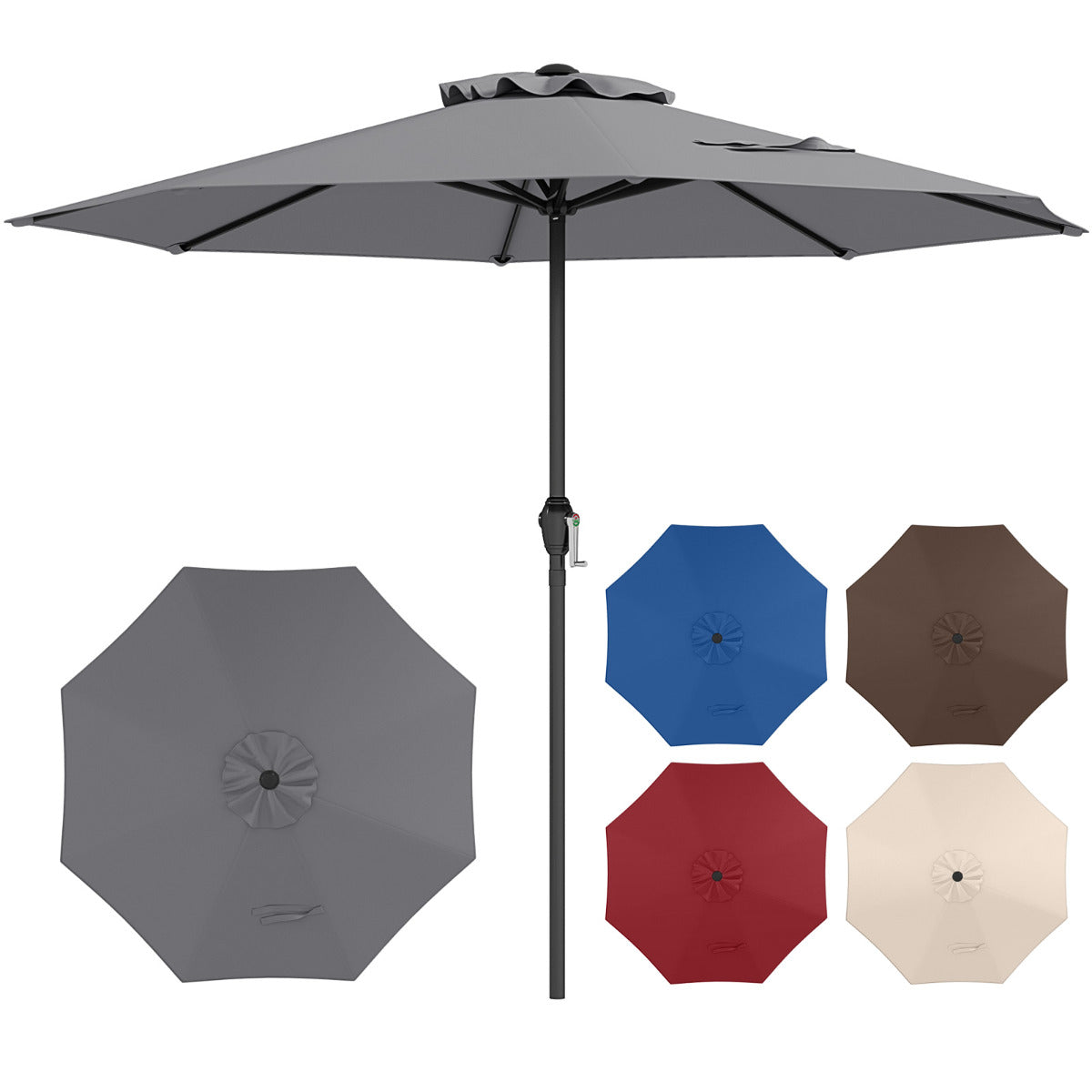 2.6M Patio Umbrella Outdoor Heavy Duty Market Umbrella-Grey