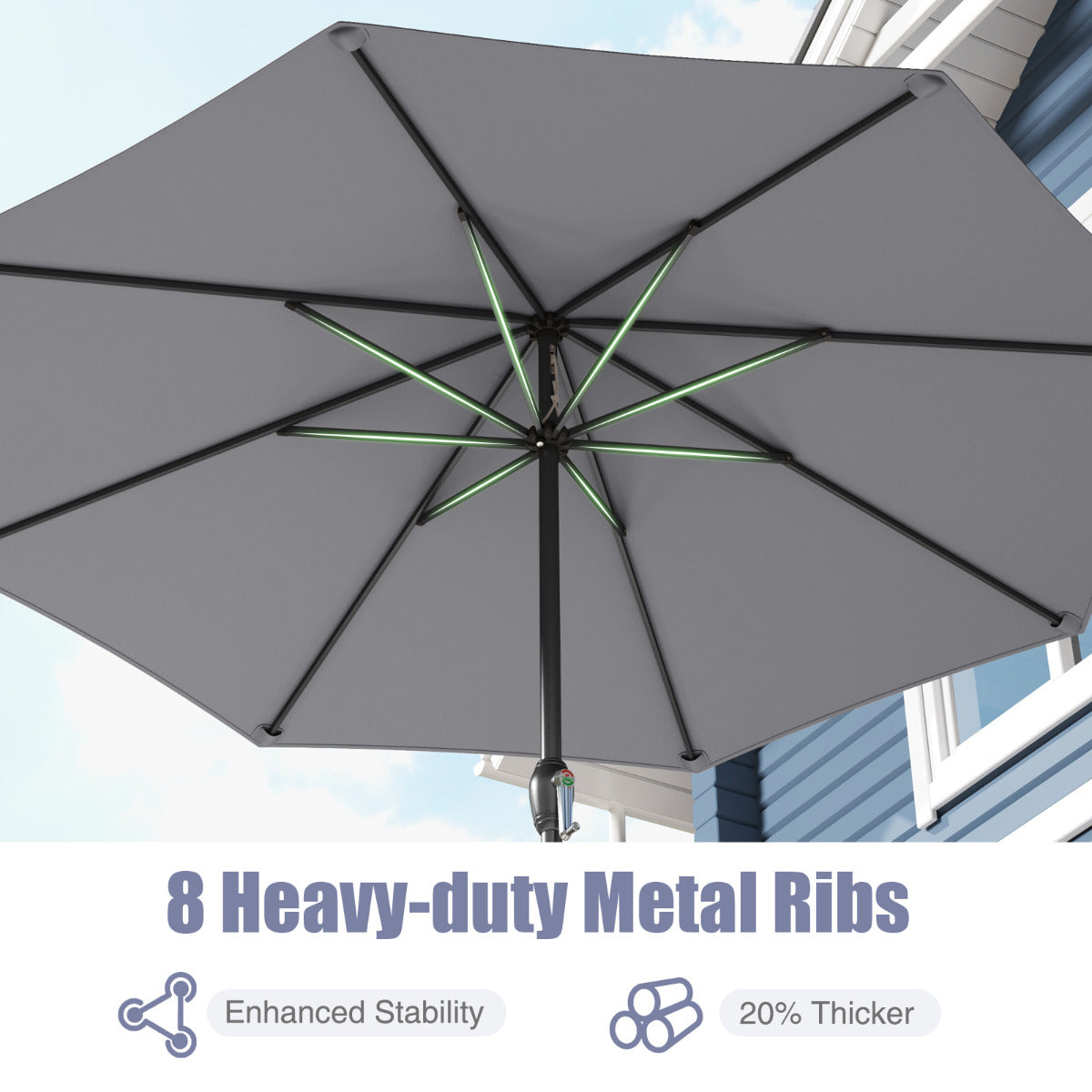 2.6M Patio Umbrella Outdoor Heavy Duty Market Umbrella-Grey