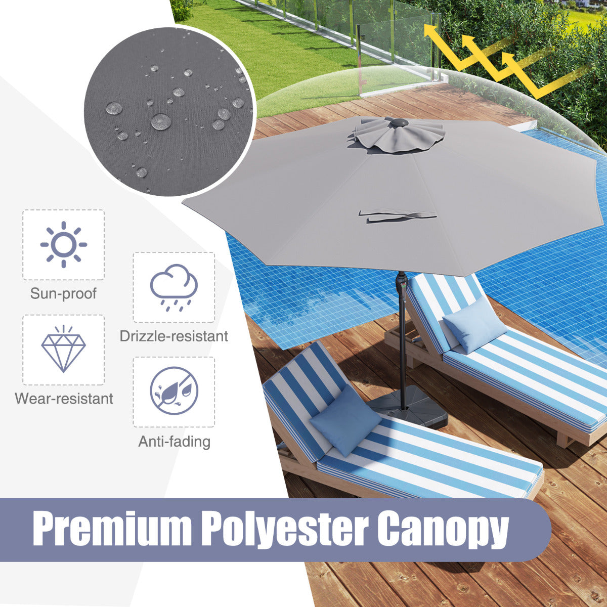 2.6M Patio Umbrella Outdoor Heavy Duty Market Umbrella-Grey