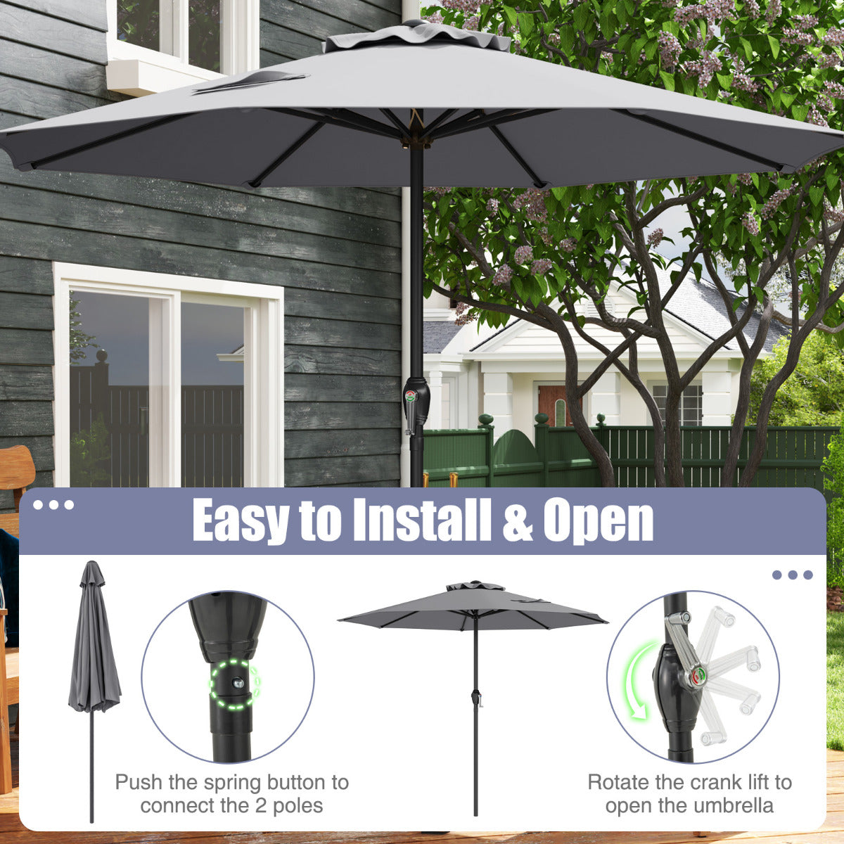 2.6M Patio Umbrella Outdoor Heavy Duty Market Umbrella-Grey