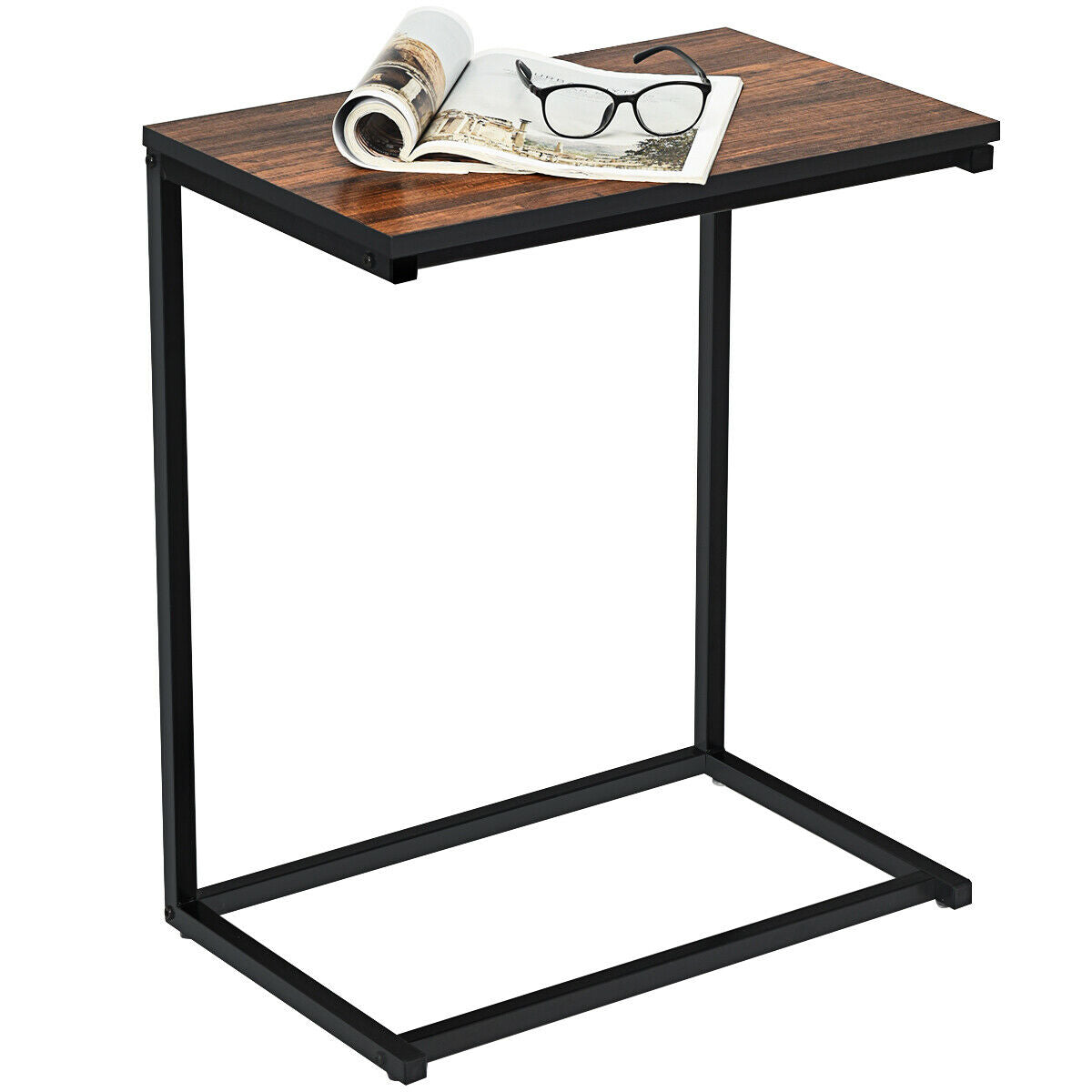 Costway Industrial Styled C Shaped Side, End Table-Brown