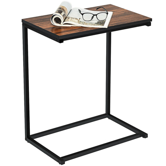 Costway Industrial Styled C Shaped Side, End Table-Brown