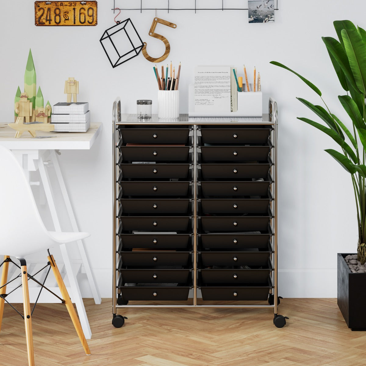 20 Drawers Rolling Storage Cart with Wheels for Home Office-Black