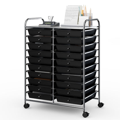 20 Drawers Rolling Storage Cart with Wheels for Home Office-Black