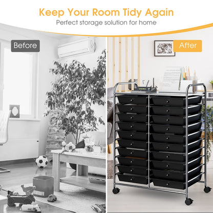 20 Drawers Rolling Storage Cart with Wheels for Home Office-Black