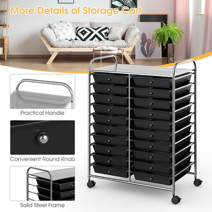 20 Drawers Rolling Storage Cart with Wheels for Home Office-Black