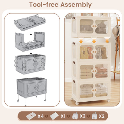 4-Tier Stackable Storage Bins with Lid 212L Closet Storage Organizer-White
