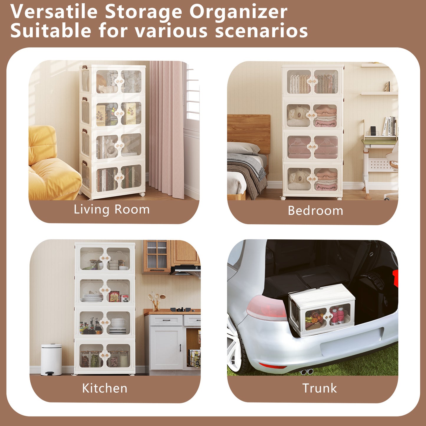 4-Tier Stackable Storage Bins with Lid 212L Closet Storage Organizer-White