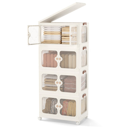 4-Tier Stackable Storage Bins with Lid 212L Closet Storage Organizer-White