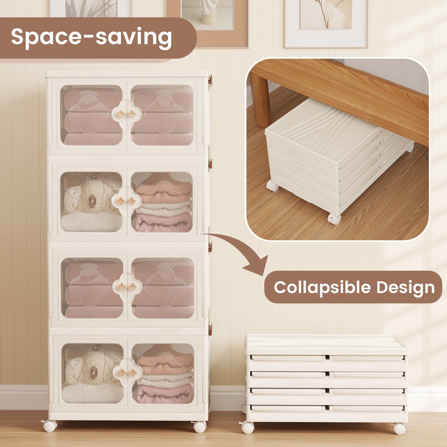4-Tier Stackable Storage Bins with Lid 212L Closet Storage Organizer-White