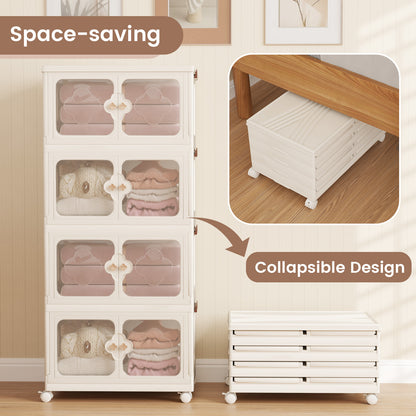 4-Tier Stackable Storage Bins with Lid 212L Closet Storage Organizer-White