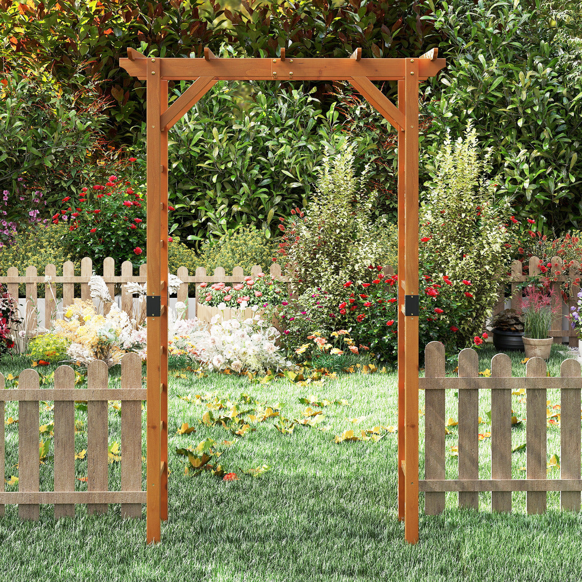 215 cm Garden Arch Wooden Arbor for Climbing Plants-Orange