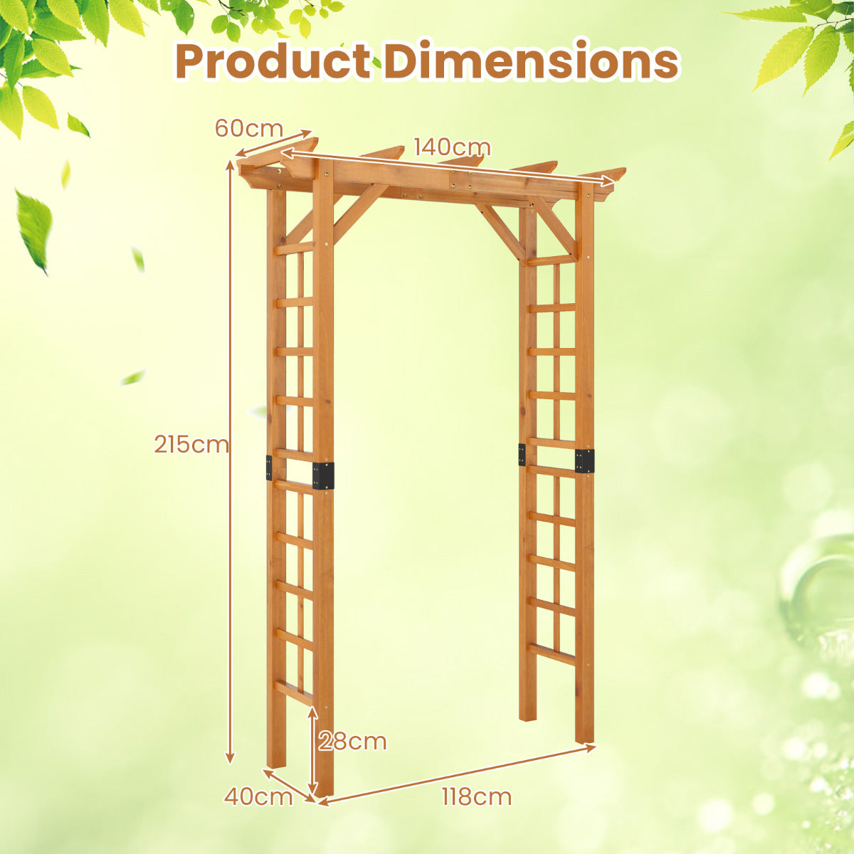215 cm Garden Arch Wooden Arbor for Climbing Plants-Orange