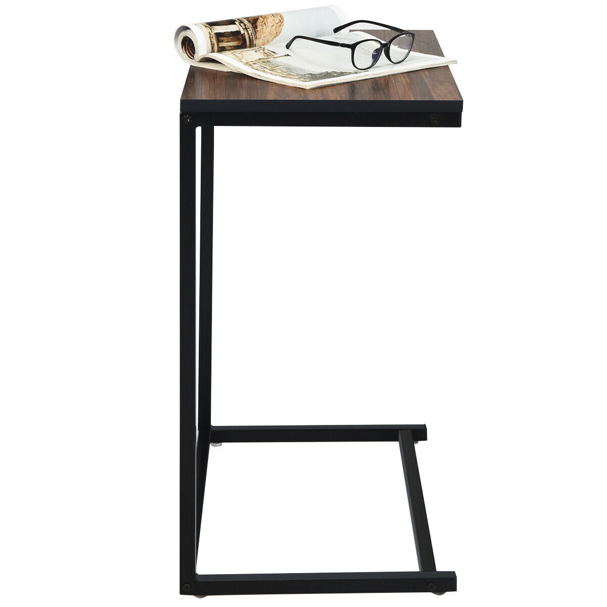 Costway Industrial Styled C Shaped Side, End Table-Brown