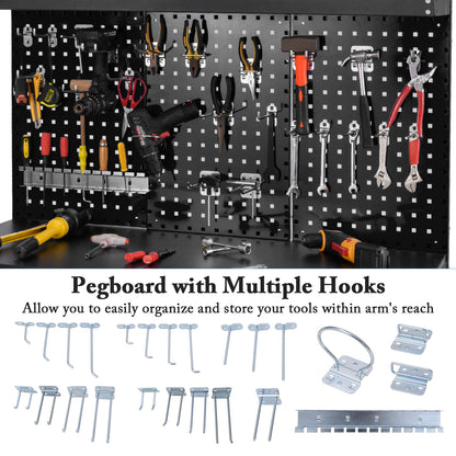 230 kg Heavy-Duty Work Table with 3 Pieces Pegboard and 24 Hanging Accessories-Black