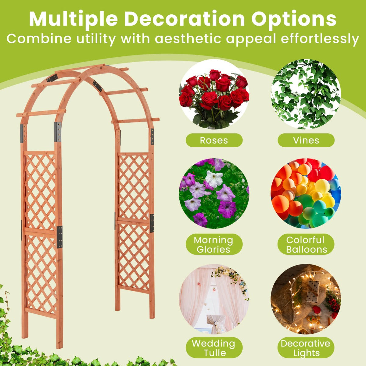 235 cm Garden Arch Wooden Arbor for Climbing Plants-Orange