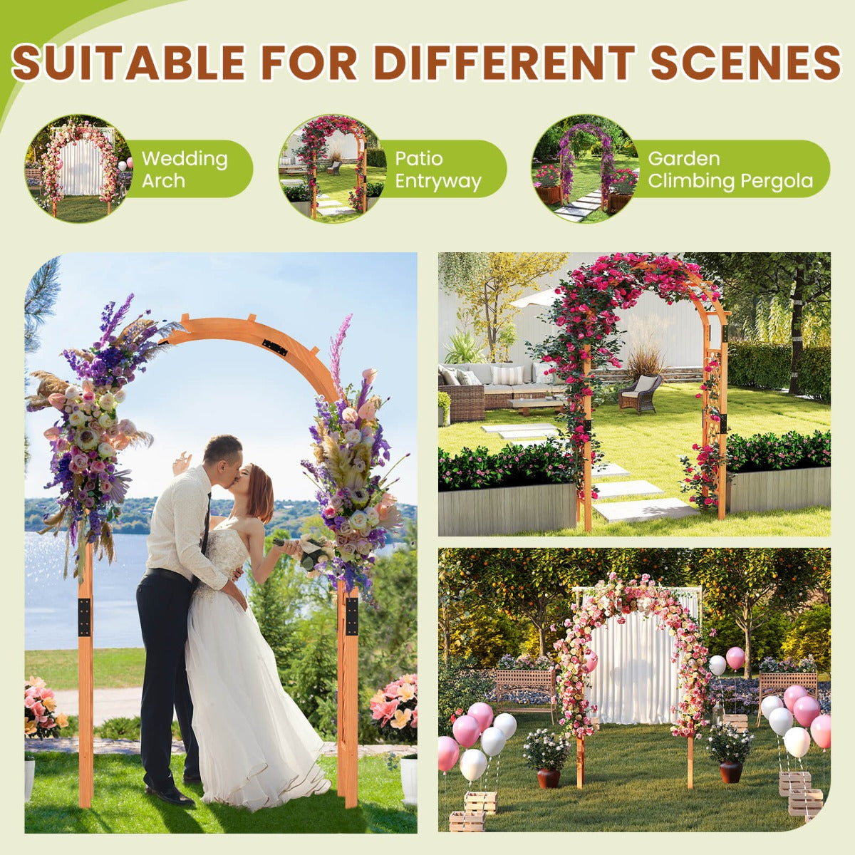 235 cm Garden Arch Wooden Arbor for Climbing Plants-Orange