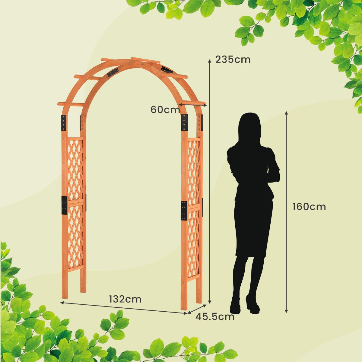 235 cm Garden Arch Wooden Arbor for Climbing Plants-Orange