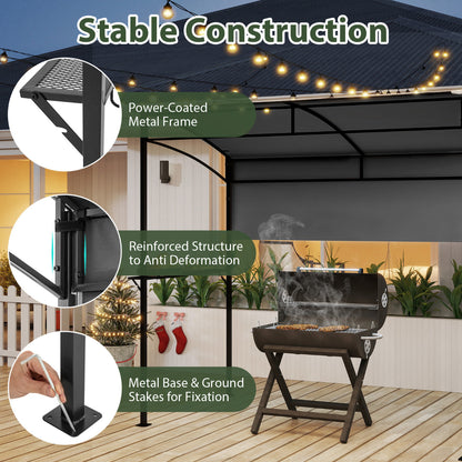 238 x 134 cm Outdoor Grill Gazebo with Steel Shelves and Extra Shadow-Grey