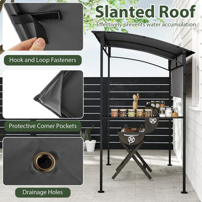 238 x 134 cm Outdoor Grill Gazebo with Steel Shelves and Extra Shadow-Grey