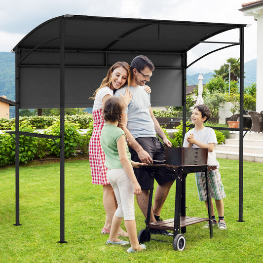238 x 134 cm Outdoor Grill Gazebo with Steel Shelves and Extra Shadow-Grey