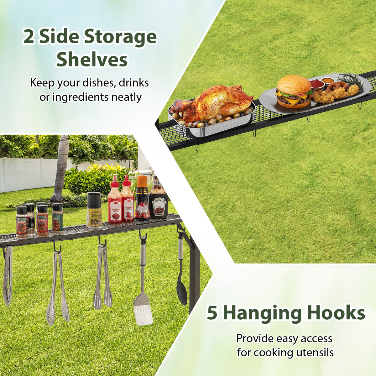 238 x 134 cm Outdoor Grill Gazebo with Steel Shelves and Extra Shadow-Grey