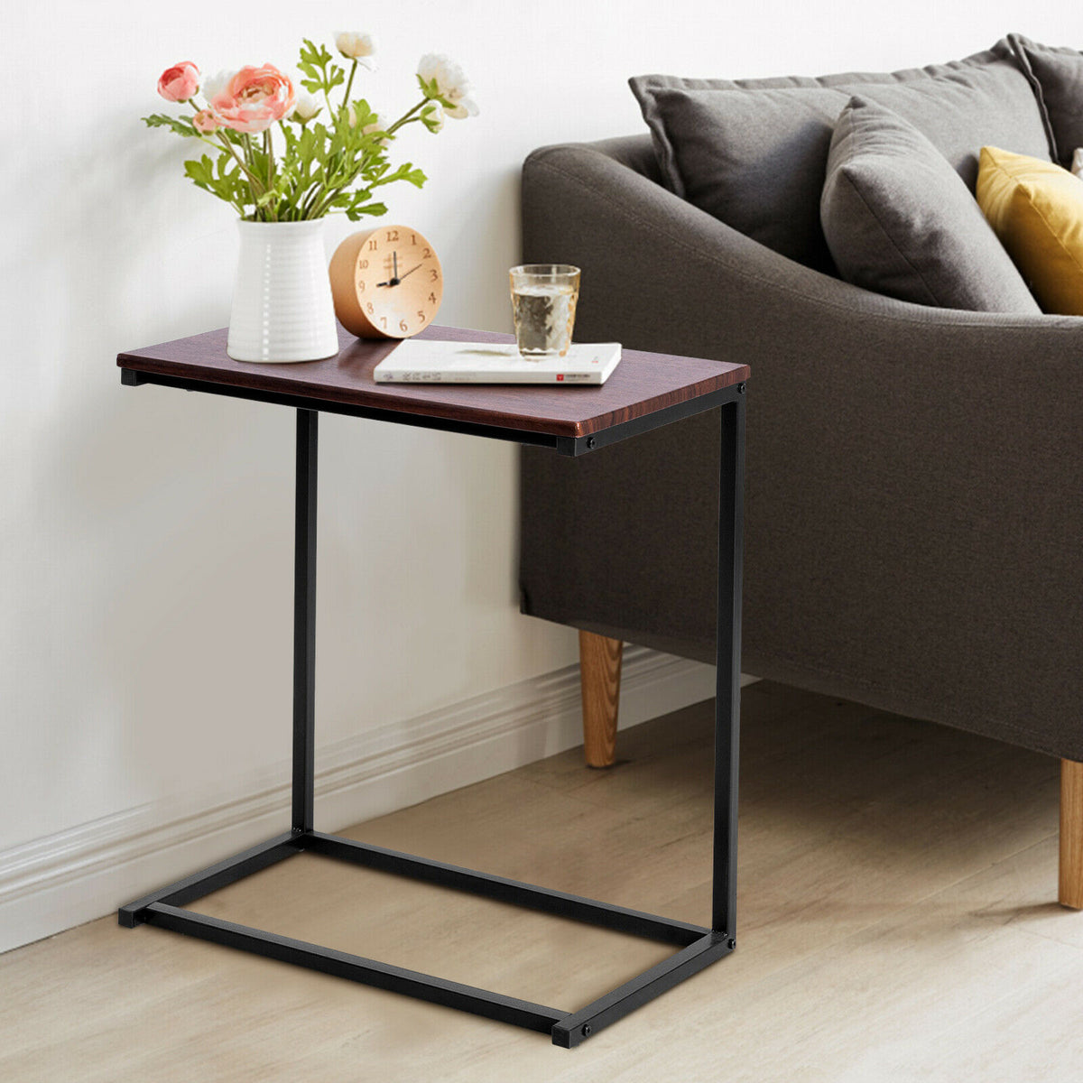Costway Industrial Styled C Shaped Side, End Table-Coffee