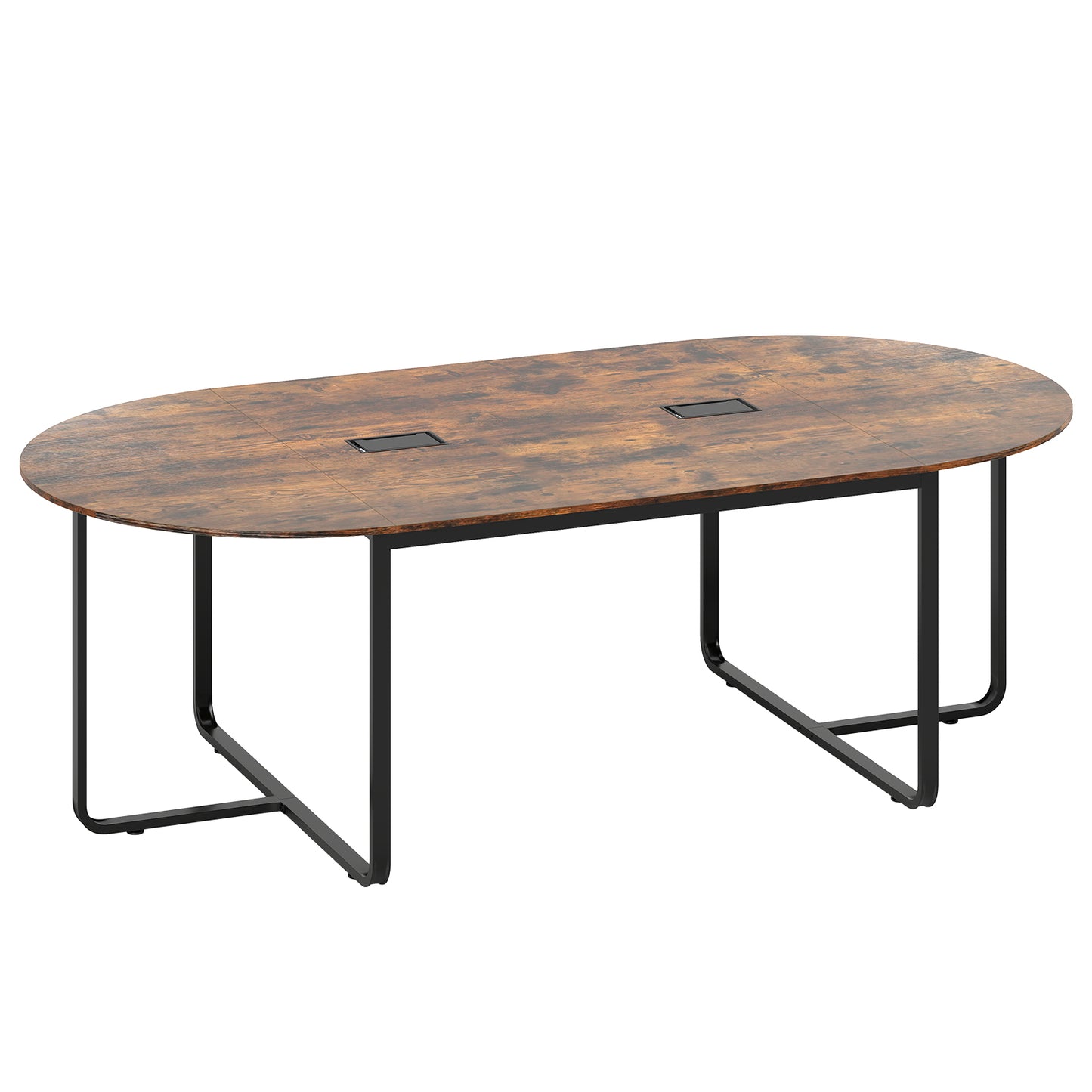 240.5cm Oval Conference Table with Dual Cable Holes and Metal Legs-Rustic Brown