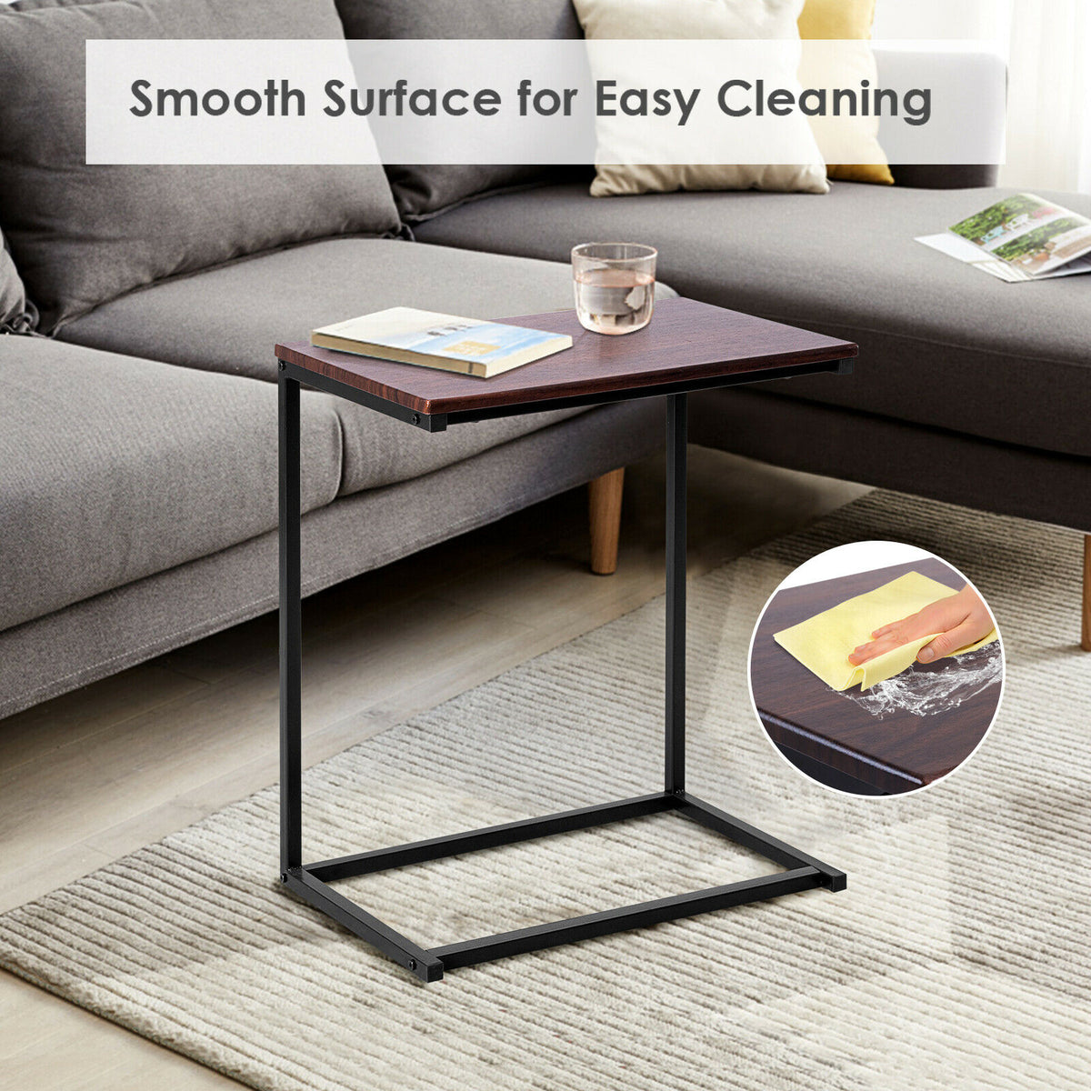 Costway Industrial Styled C Shaped Side, End Table-Coffee