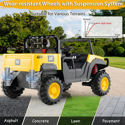 24V Ride On UTV 4WD Licensed Caterpillar with Dump Bed-Yellow