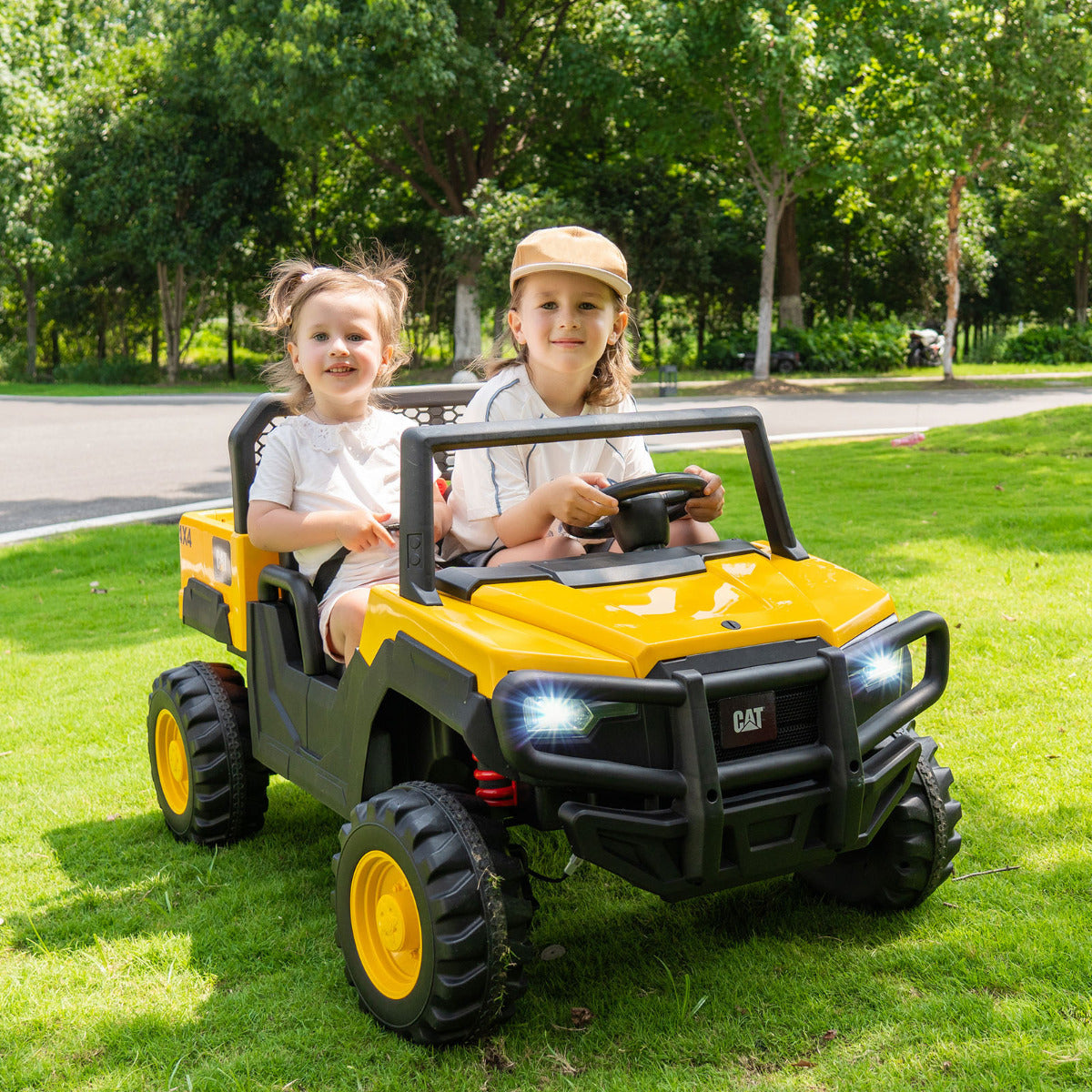 24V Ride On UTV 4WD Licensed Caterpillar with Dump Bed-Yellow
