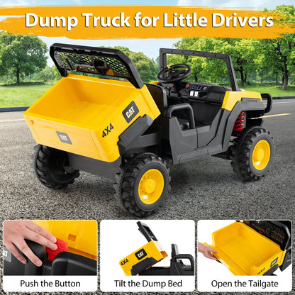 24V Ride On UTV 4WD Licensed Caterpillar with Dump Bed-Yellow