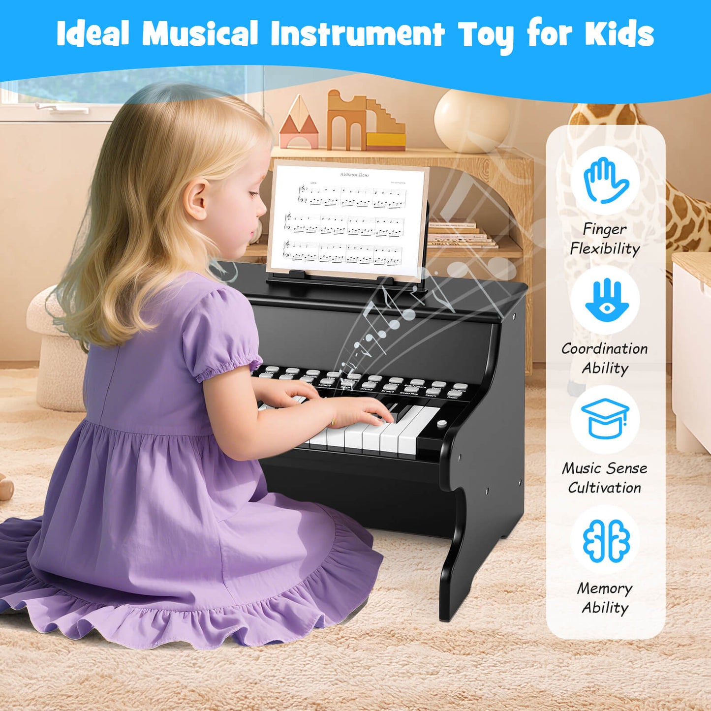 25 Keys Kids Piano Keyboard Mini Digital Piano with Teaching Mode-Black