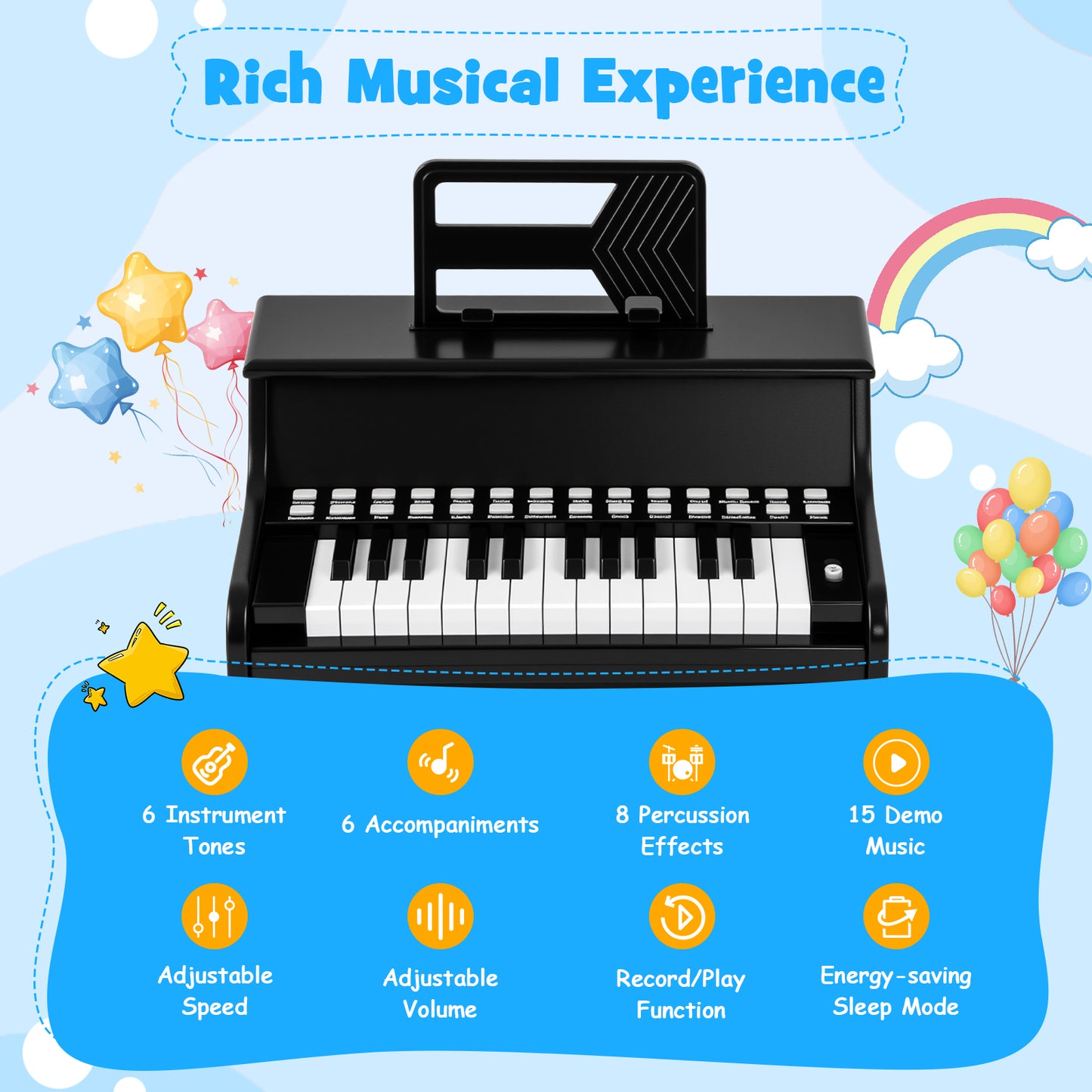 25 Keys Kids Piano Keyboard Mini Digital Piano with Teaching Mode-Black