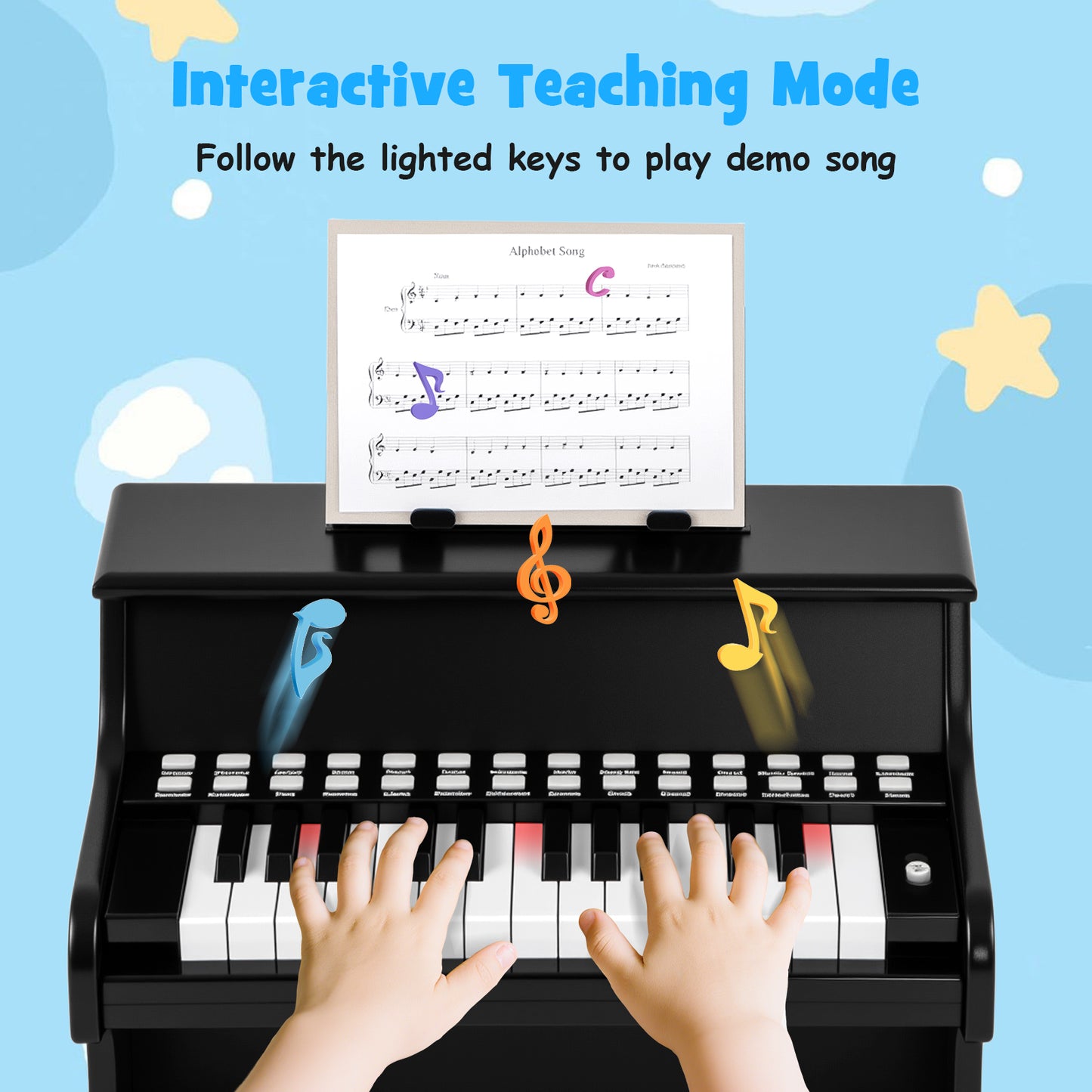 25 Keys Kids Piano Keyboard Mini Digital Piano with Teaching Mode-Black