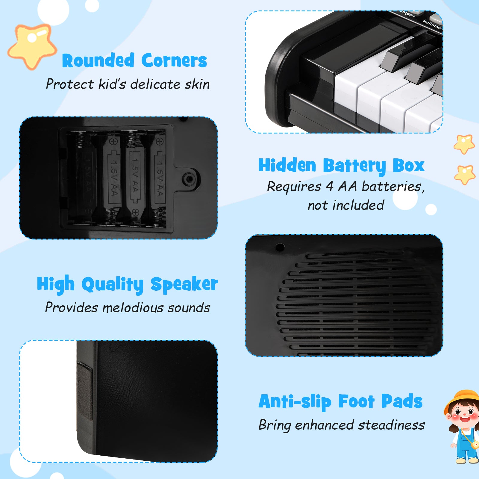 25 Keys Kids Piano Keyboard Mini Digital Piano with Teaching Mode-Black